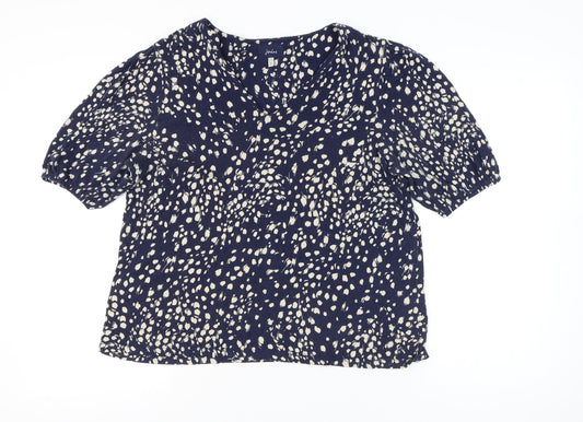 Joules Womens Blue Animal Print Blouse Size 16 V-Neck Puff Sleeve