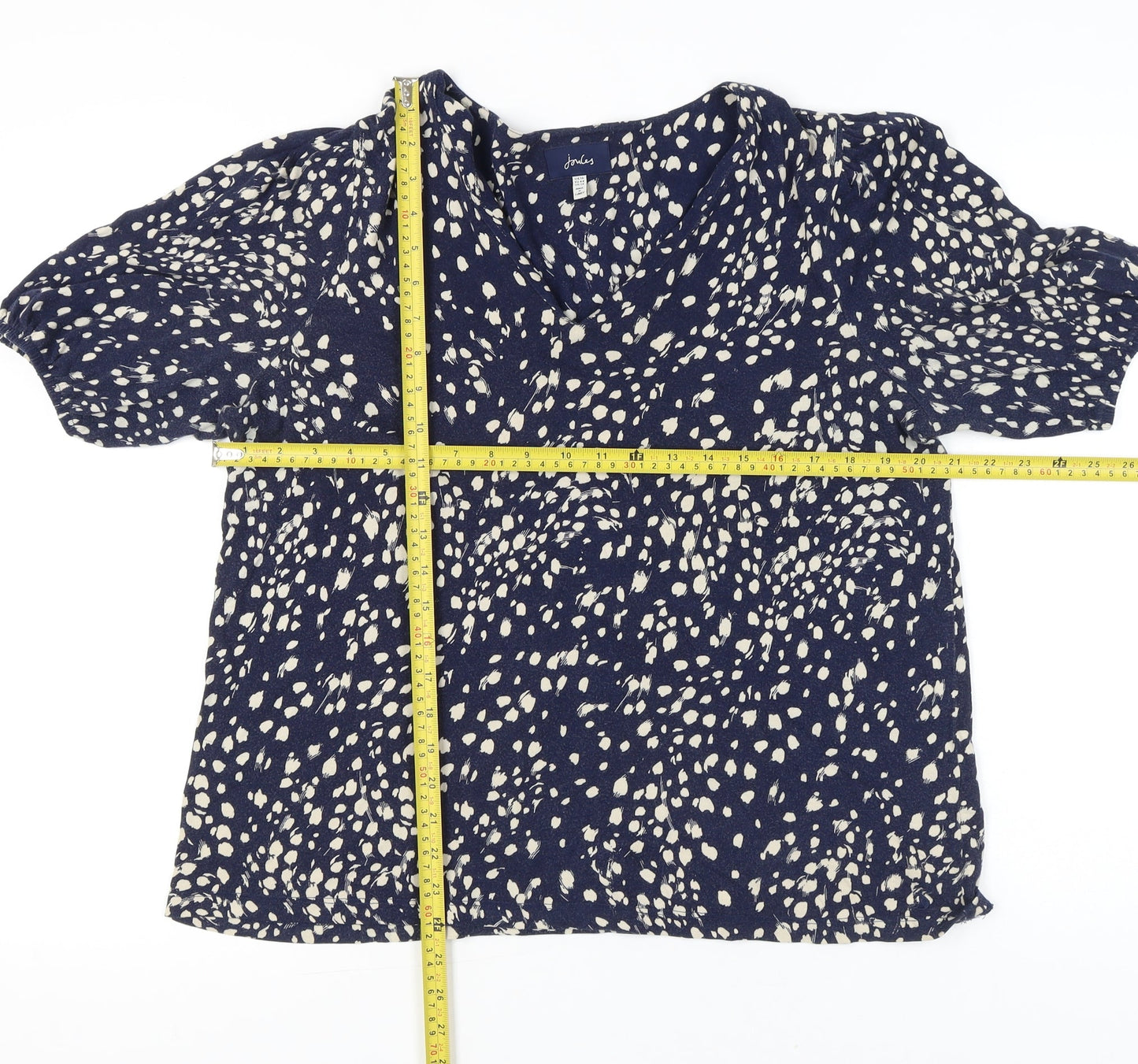 Joules Womens Blue Animal Print Blouse Size 16 V-Neck Puff Sleeve