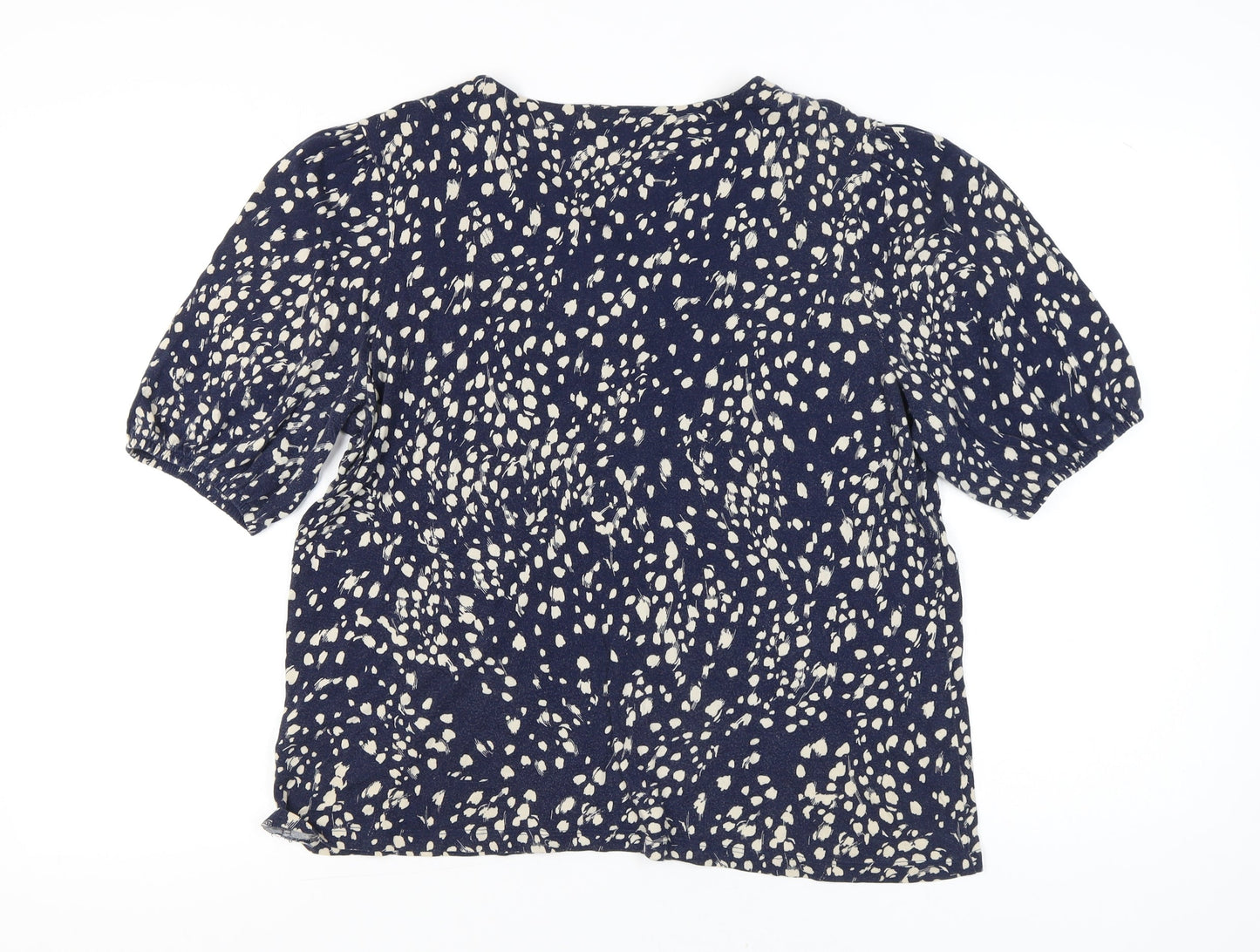 Joules Womens Blue Animal Print Blouse Size 16 V-Neck Puff Sleeve