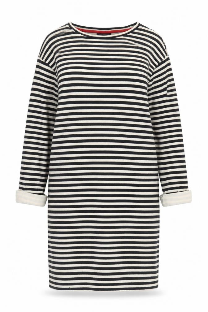 Topshop Women Black White Striped Shift Dress Size 14 Boat Neck