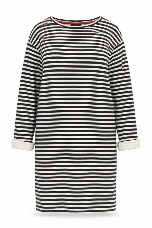 Topshop Women Black White Striped Shift Dress Size 14 Boat Neck