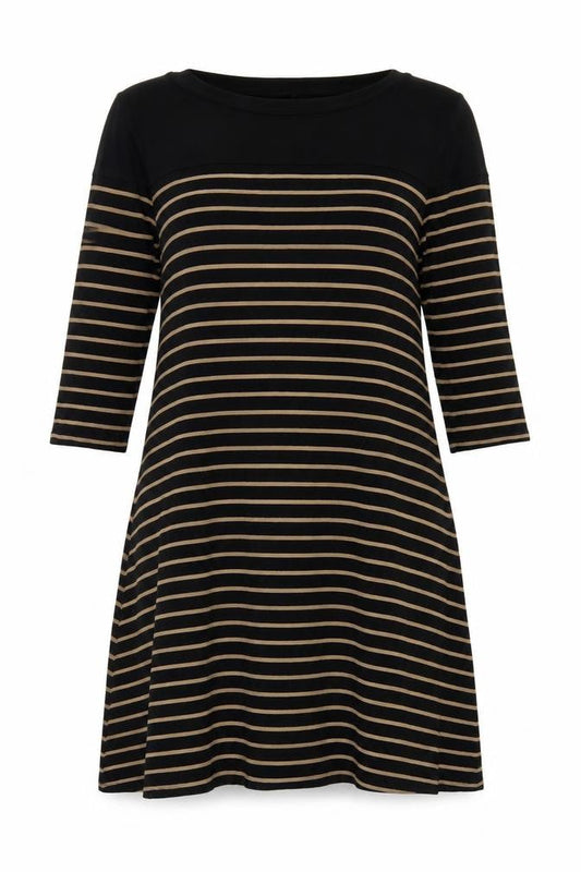 Marks & Spencer Women Black Beige Stripe Shift Dress Size 14