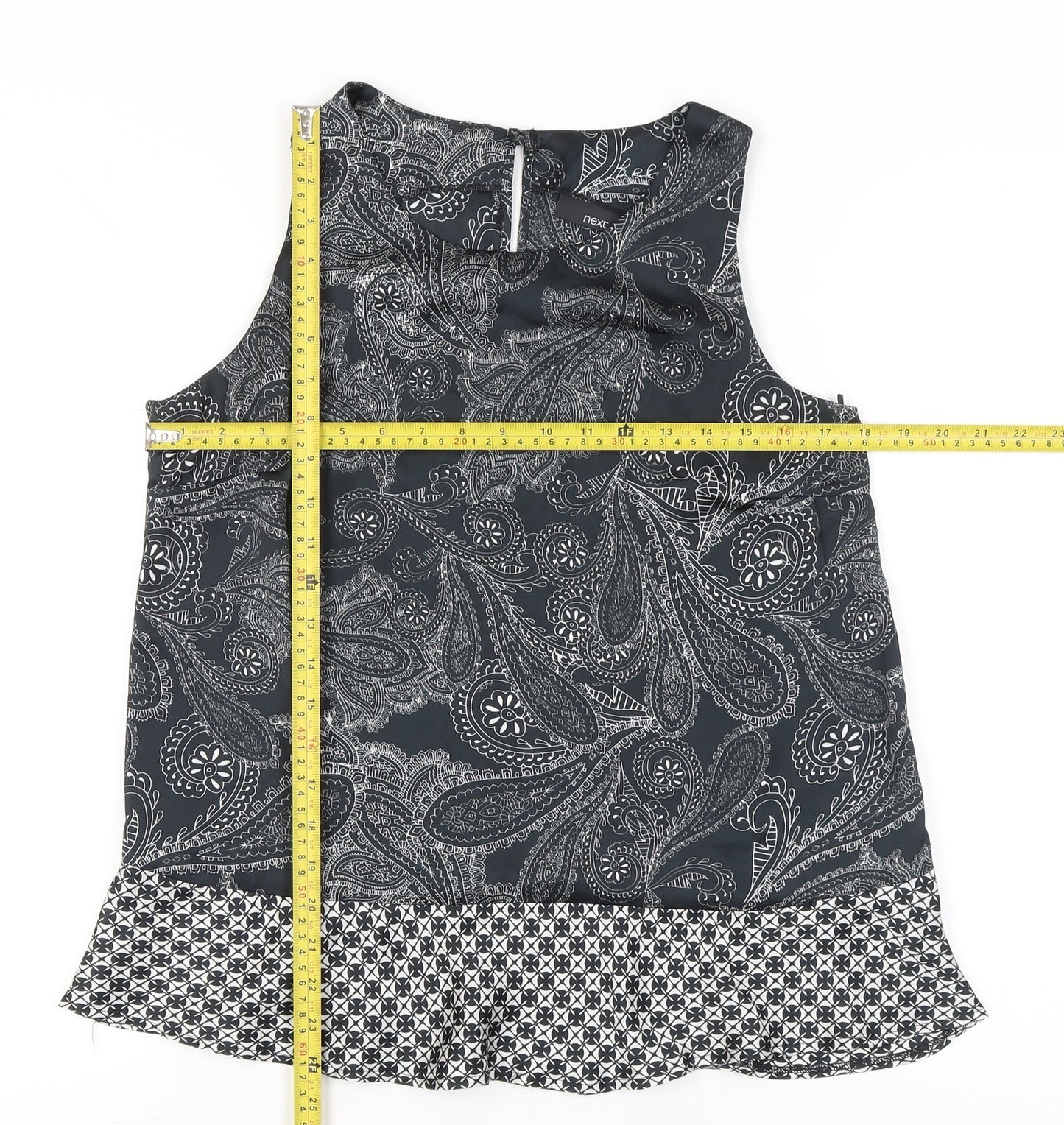 Next Womens Black Paisley Sleeveless Tunic Blouse Size 10