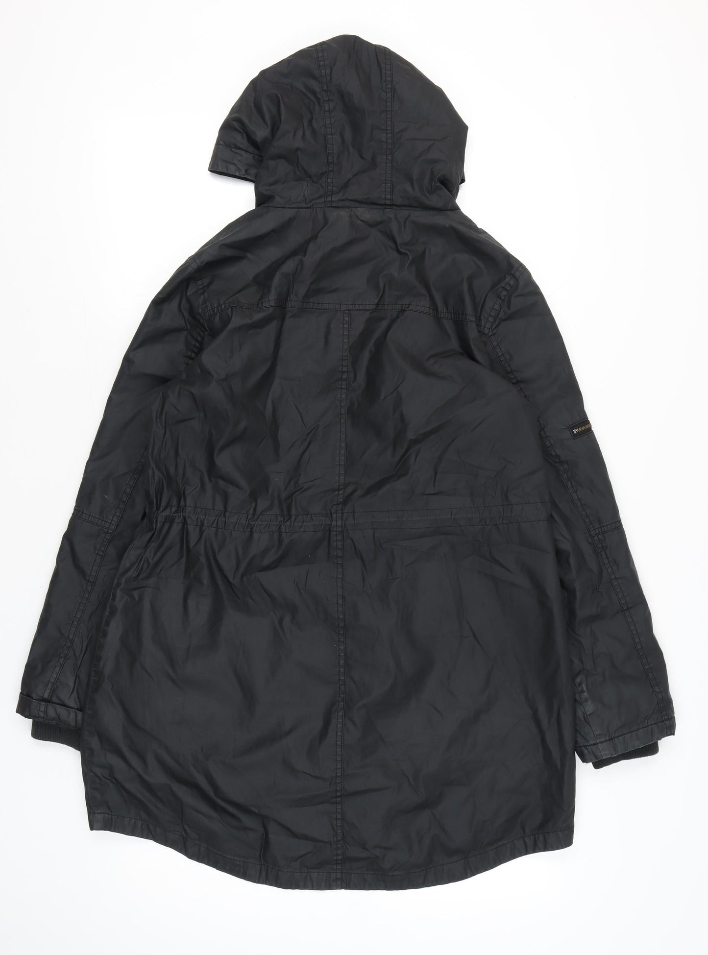 Oasis Women’s Black Parka Coat M Hooded Long Sleeve Cotton Polyester