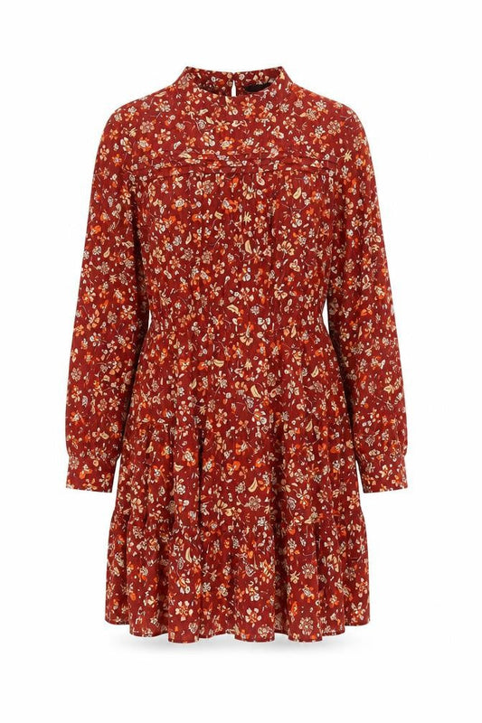 Zara Women Red Floral Cotton Shift Dress Size 14 Long Sleeve