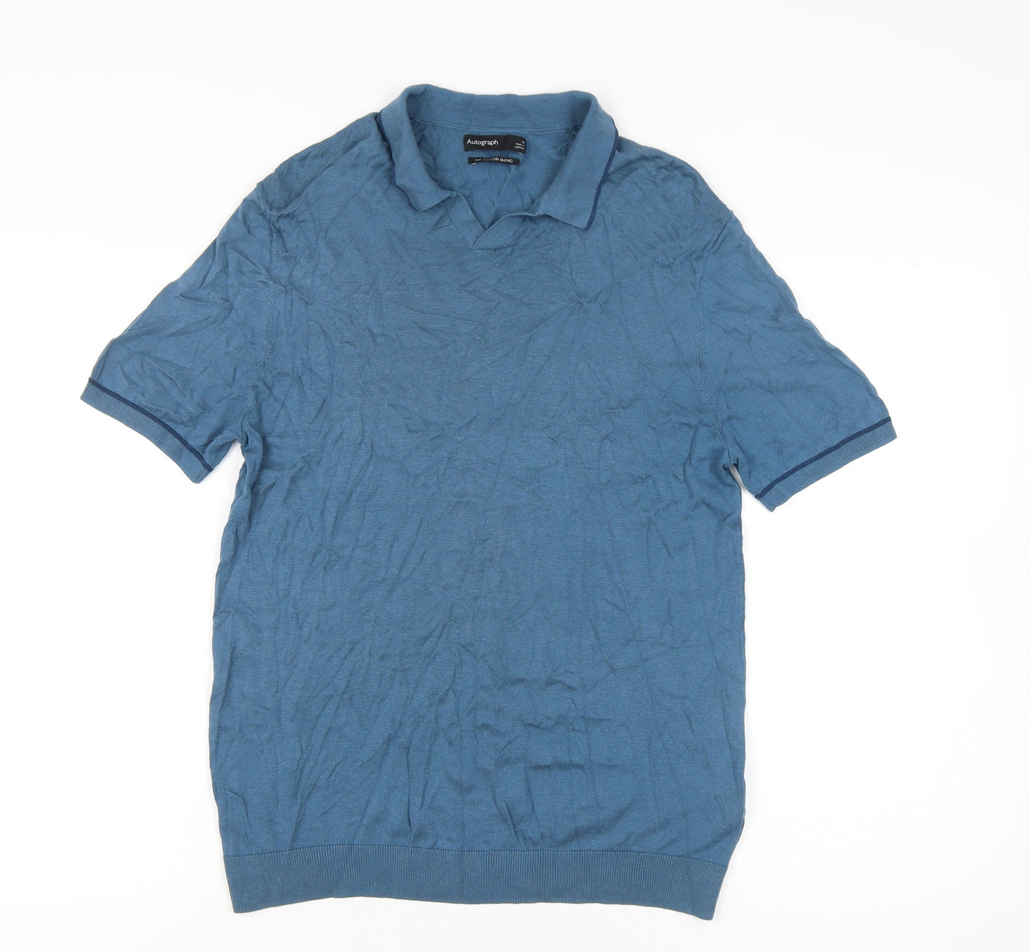 Marks and Spencer Men’s Blue Silk Cotton Polo Shirt M Regular Fit