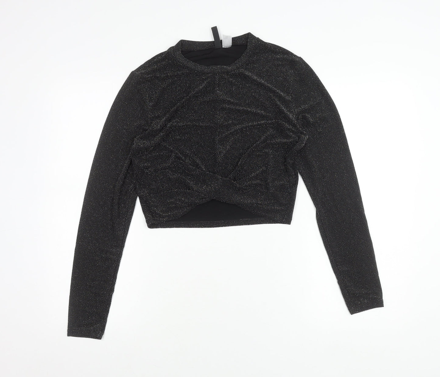 H&M Divided Womens Black Glitter Cropped Long Sleeve Party Top L