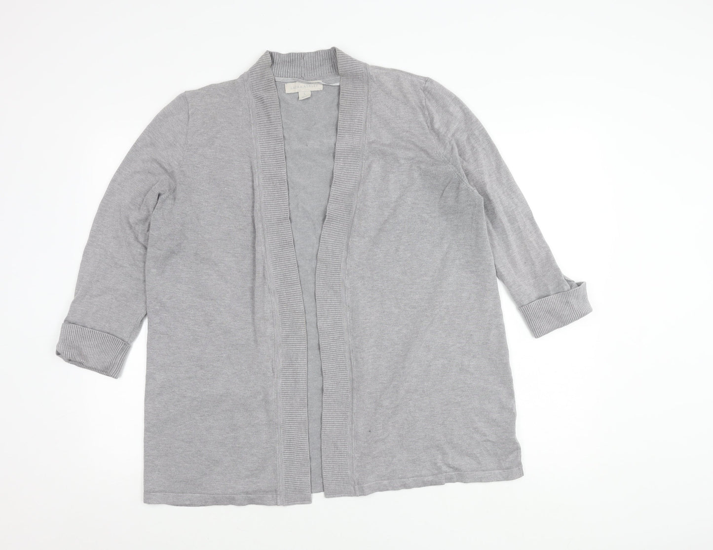 Laura Ashley Women’s Grey Cardigan L Open Front 3/4 Sleeve Knit