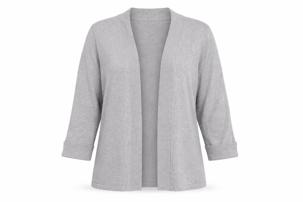 Laura Ashley Women’s Grey Cardigan L Open Front 3/4 Sleeve Knit