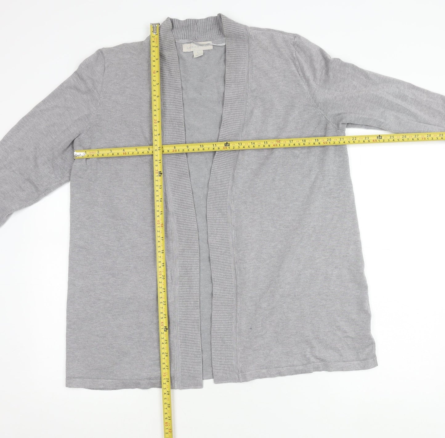 Laura Ashley Women’s Grey Cardigan L Open Front 3/4 Sleeve Knit