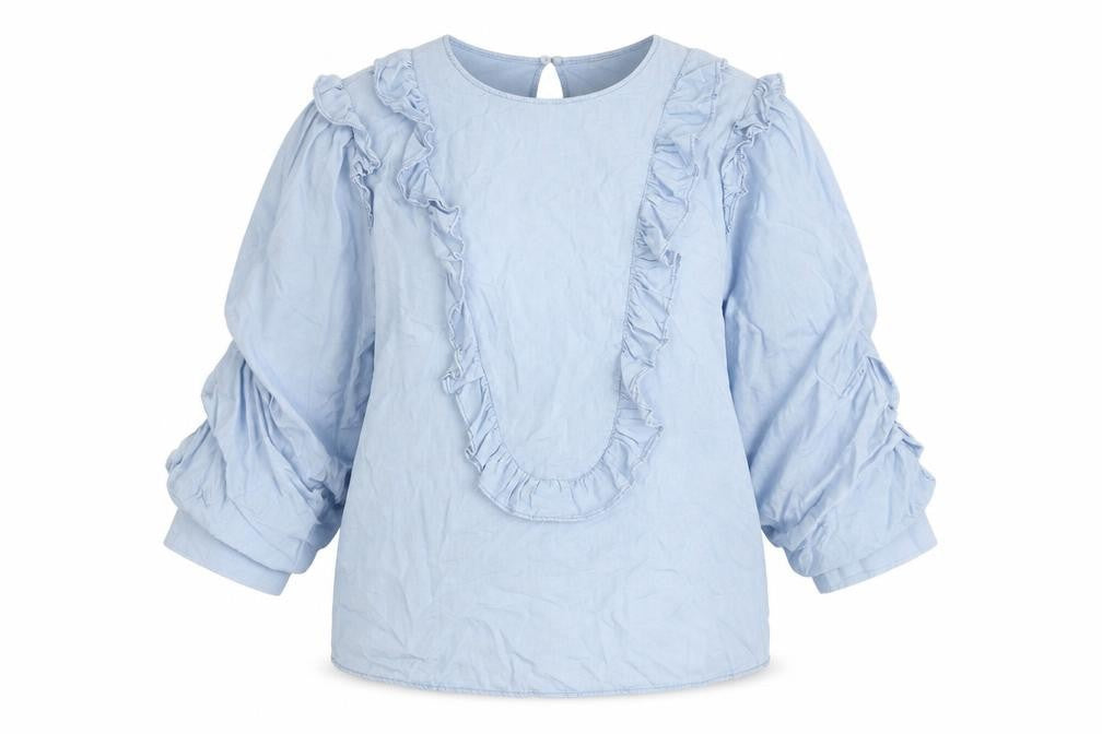 Zara Woman Blue Lyocell Ruffle Blouse Women M Long Sleeve Tunic