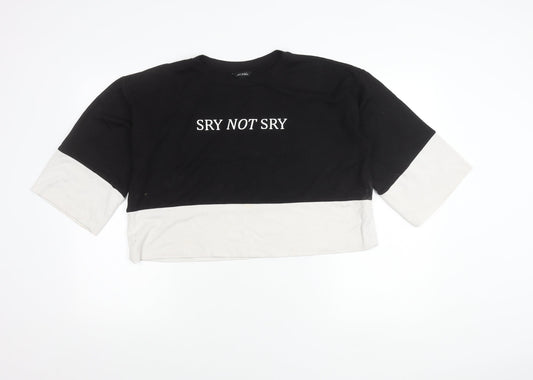 Monki Women’s Black White Pullover Sweatshirt S Slogan 3/4 Sleeve