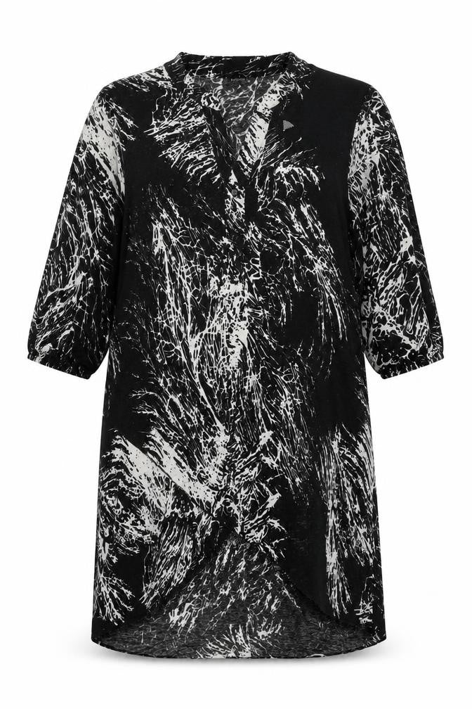 Roman Women’s Black White Abstract Shift Dress Size 20 Long Sleeve V-Neck
