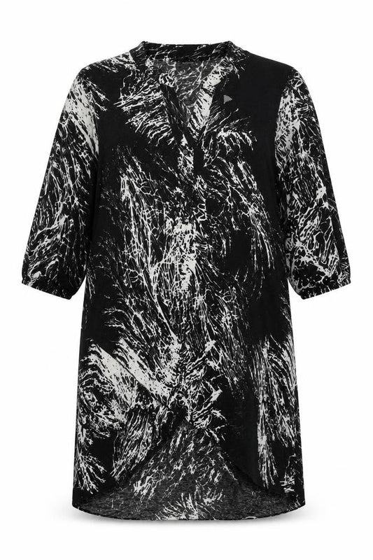 Roman Women’s Black White Abstract Shift Dress Size 20 Long Sleeve V-Neck