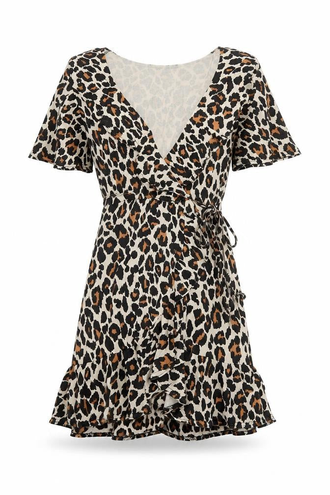 Boohoo Women’s Leopard Print Mini Wrap Dress UK 4 V-Neck
