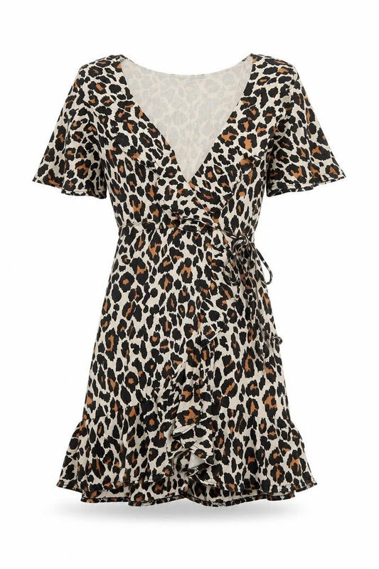 Boohoo Women’s Leopard Print Mini Wrap Dress UK 4 V-Neck