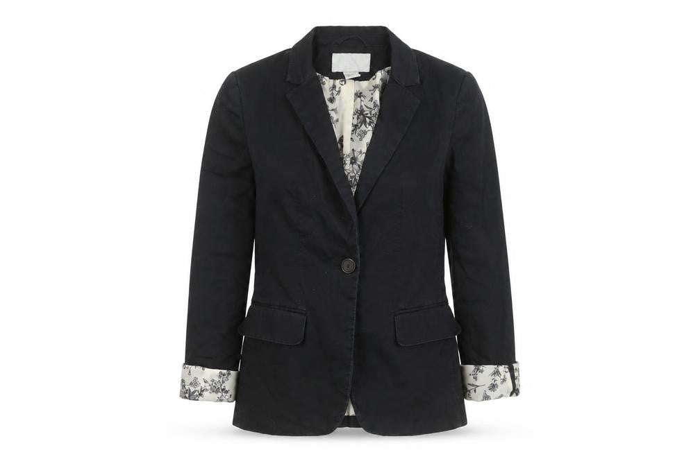 H&M Women's Black Size 6 Cotton Blend One-Button Blazer Jacket