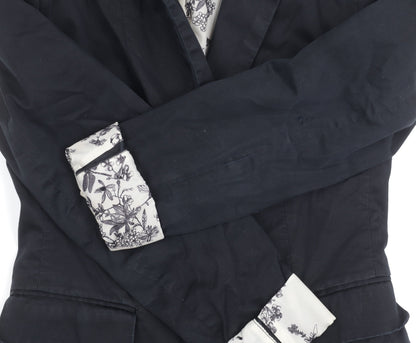 H&M Women's Black Size 6 Cotton Blend One-Button Blazer Jacket