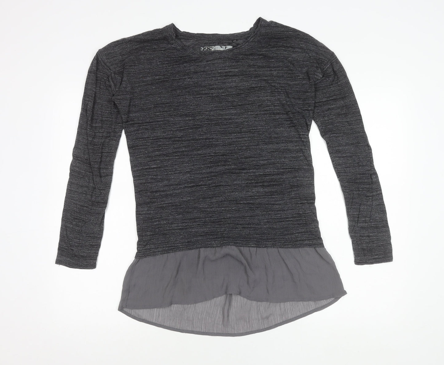 Marks and Spencer Women’s Grey Tunic Blouse Size 8 Long Sleeve Frill Hem