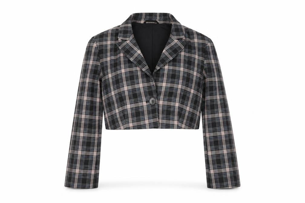 Primark Womens Multicoloured Plaid Cropped Suit Jacket Size 14