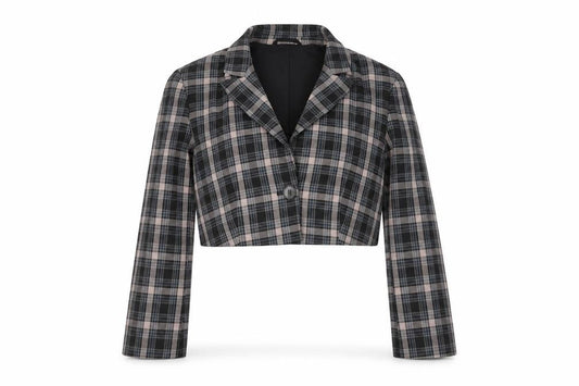 Primark Womens Multicoloured Plaid Cropped Suit Jacket Size 14