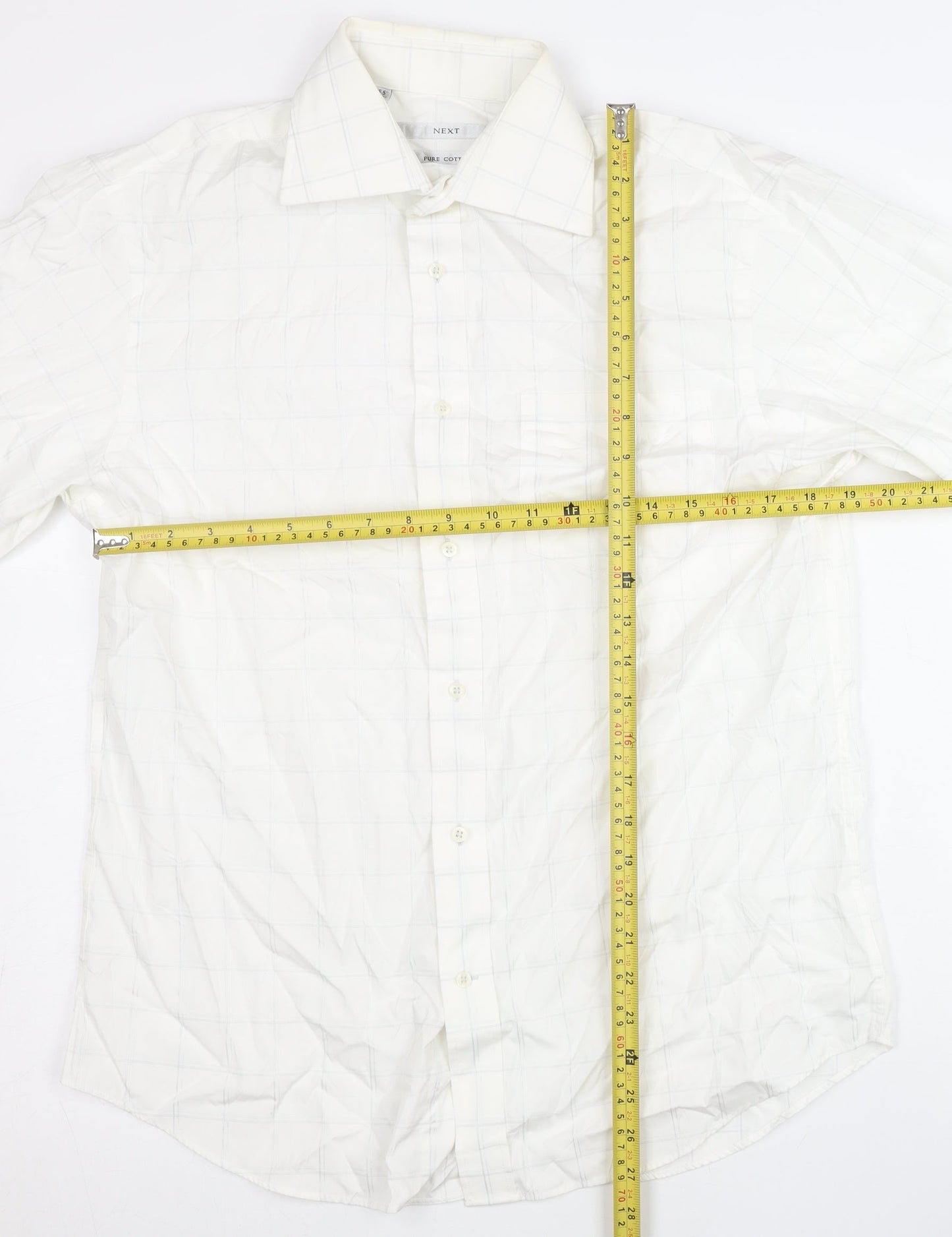 Next Men’s White Check 100% Cotton Dress Shirt 15.5in 39cm