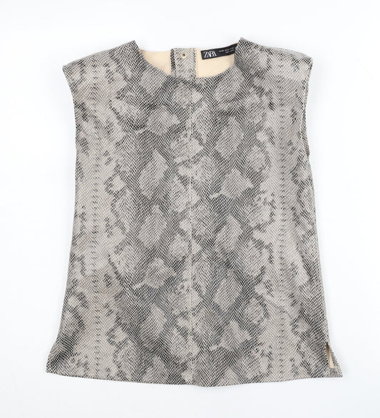 Zara Women’s Grey Animal Print Sleeveless Blouse XS