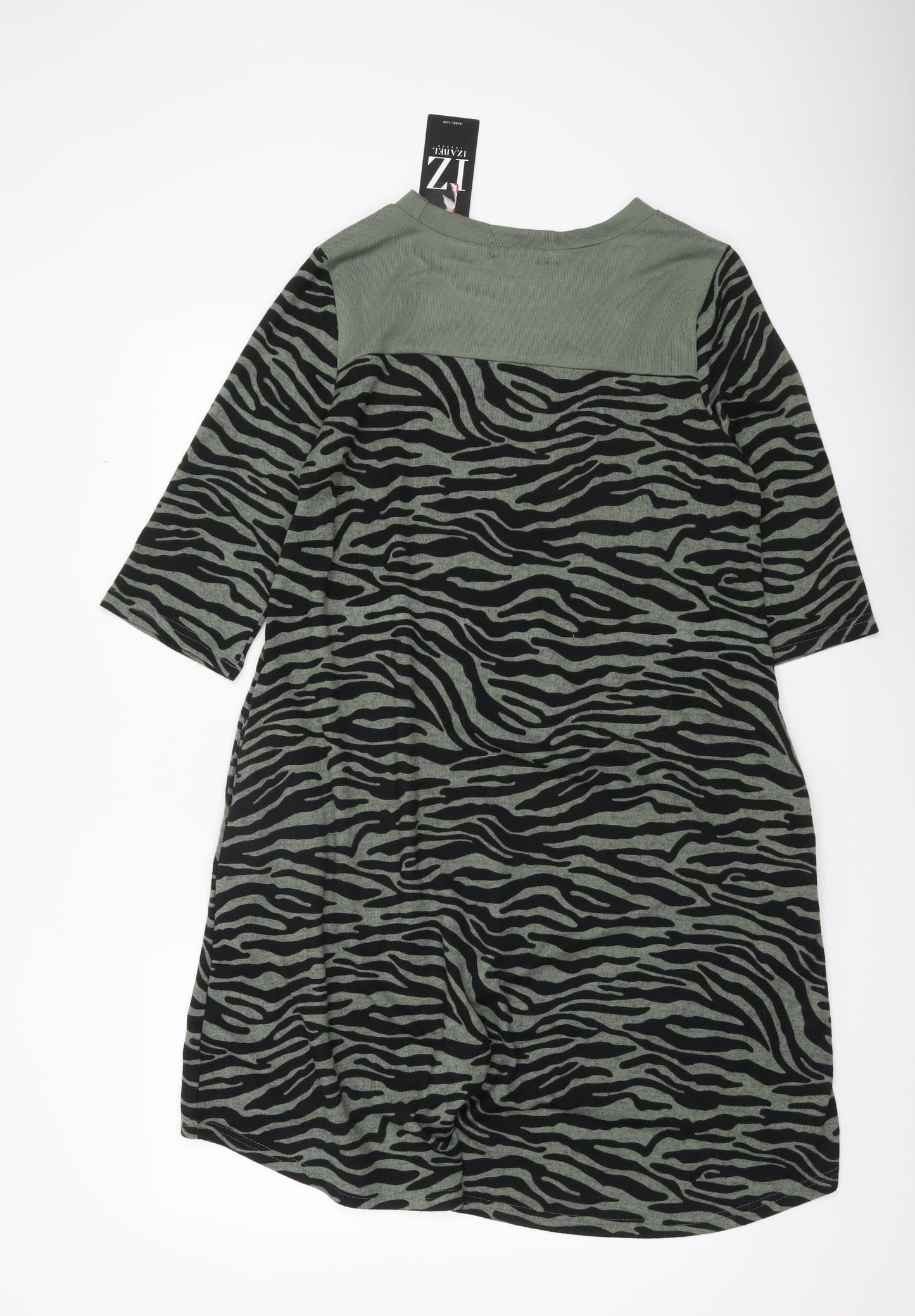 Izabel London Women’s Green Animal Print Shift Dress Size 10 Hi-Low