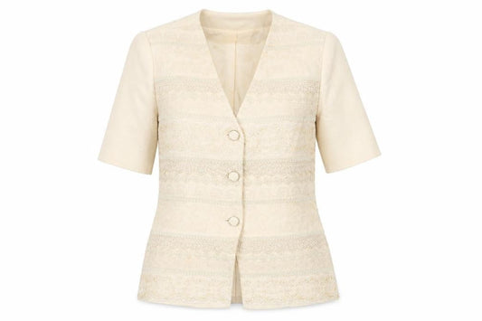 Gina Tricot Women’s Beige Short Sleeve Jacquard Suit Jacket Size 12