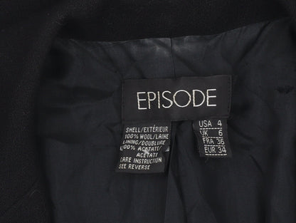 Episode Womens Black Wool Suit Jacket UK 6 Classic Workwear Blazer