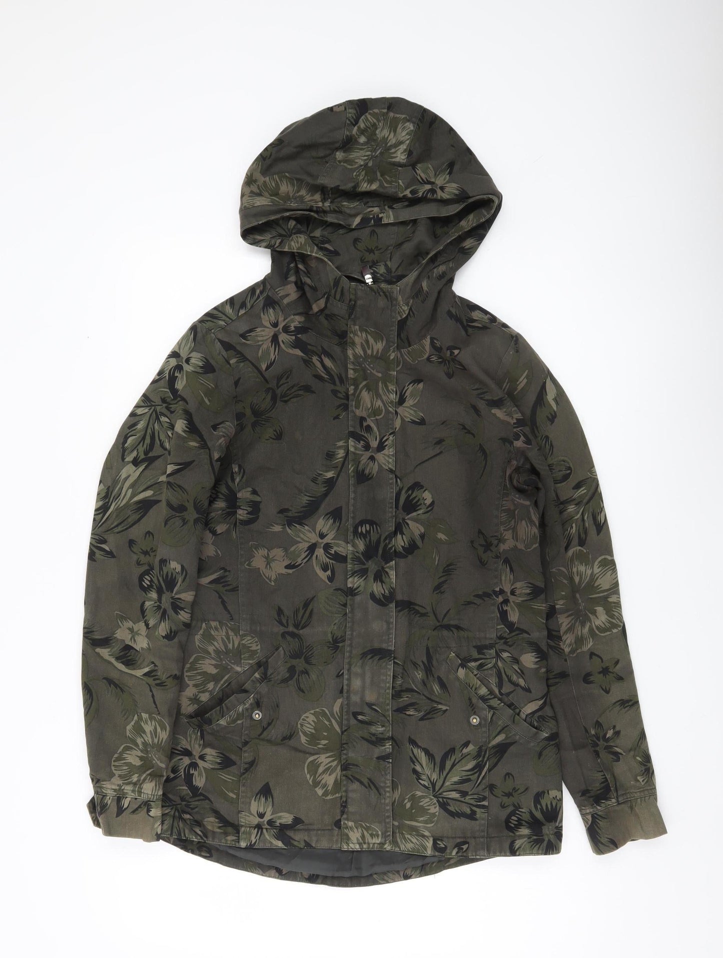 ONLY Womens Green Floral Hooded Parka Jacket Size S