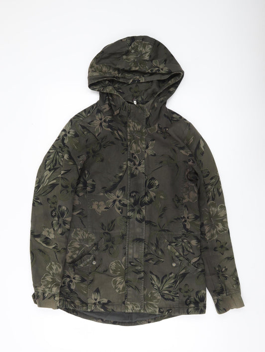 ONLY Womens Green Floral Hooded Parka Jacket Size S