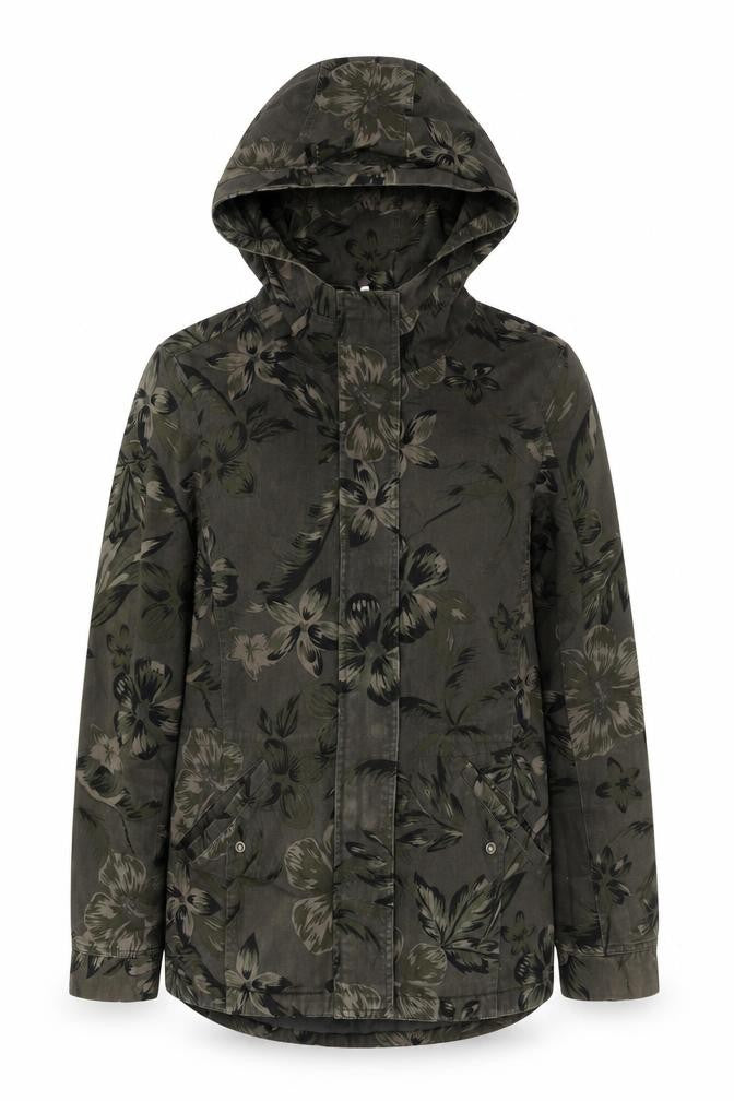 Only Womens Green Floral Hooded Parka Jacket Size S