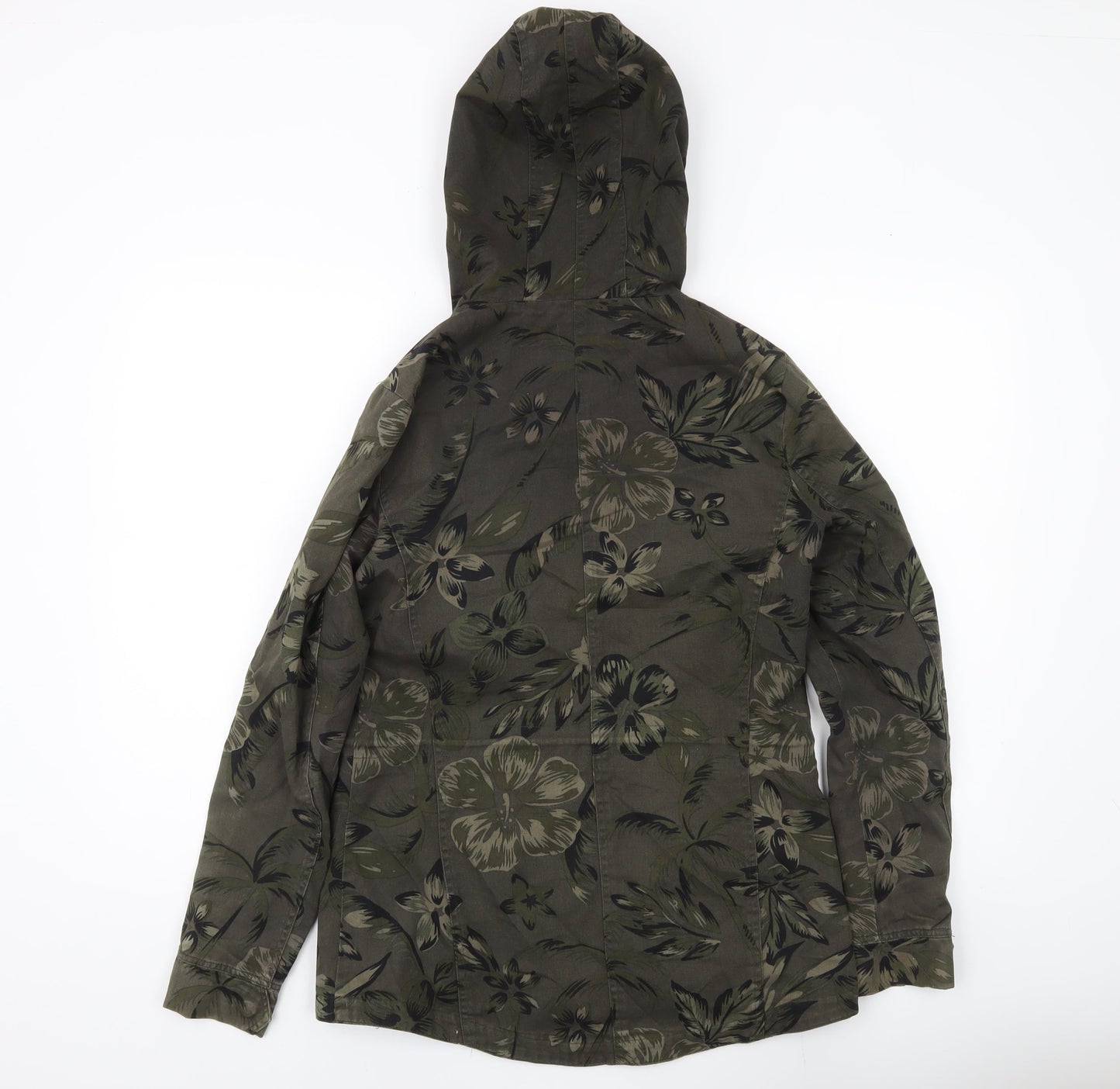ONLY Womens Green Floral Hooded Parka Jacket Size S