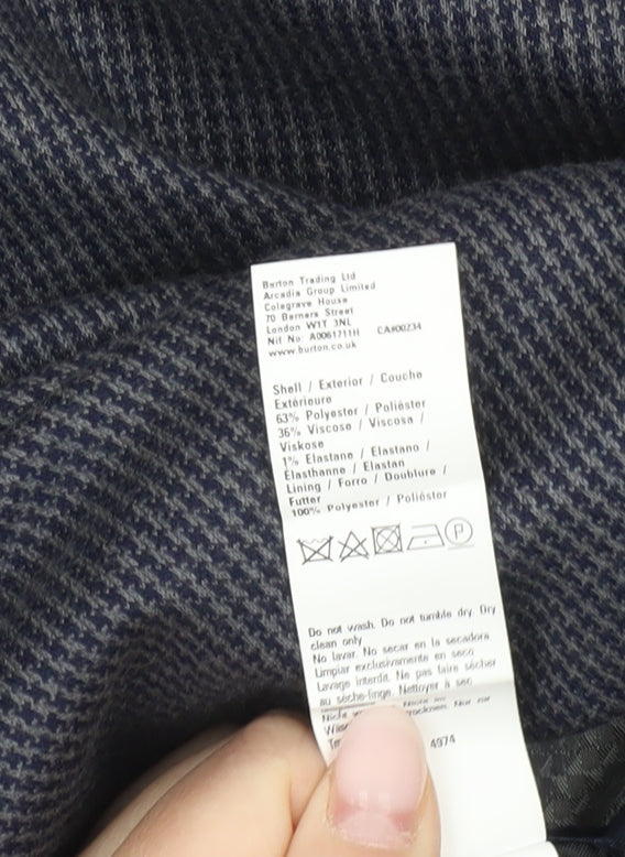 Burton Menswear Men’s Blue Check Blazer Jacket 36R Regular Fit