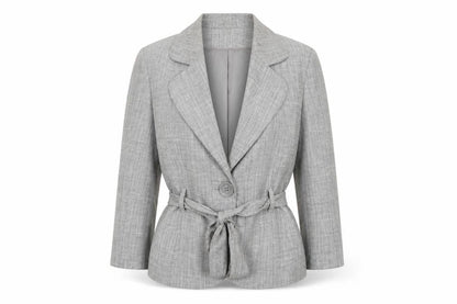 Front view of Evie Women’s Grey Belted Blazer Jacket UK 12 Workwear