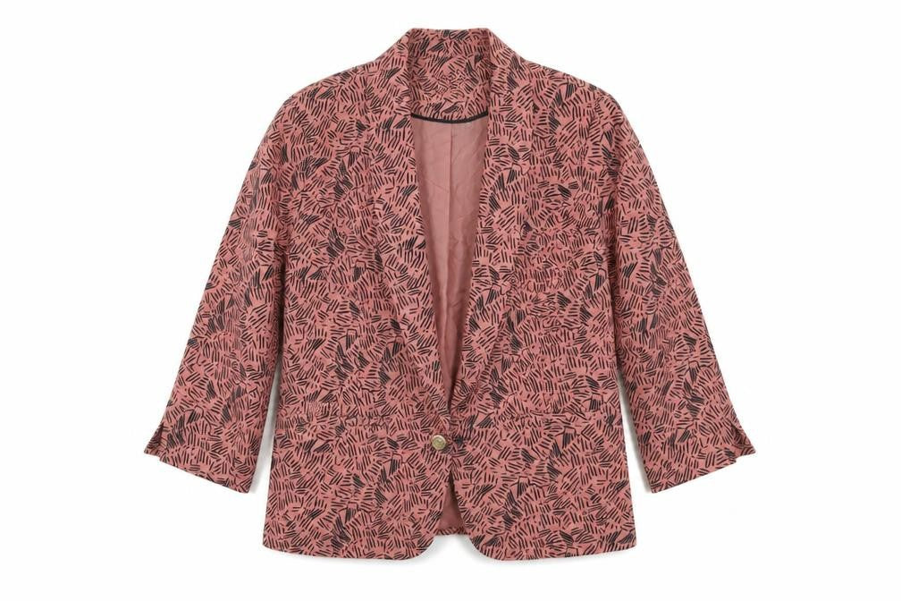 Tu Woman Pink Black Print Blazer Jacket Size 12 Regular Fit