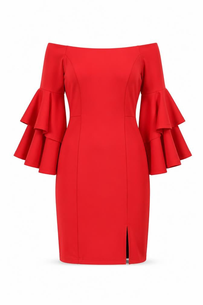 Body Flirt Women Red Off Shoulder Bell Sleeve Sheath Dress Size 10