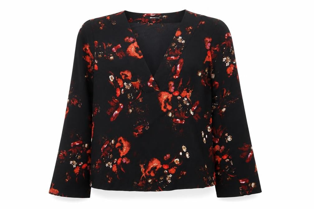 Gina Tricot Womens Black Floral Wrap Blouse Size 12 Long Sleeve