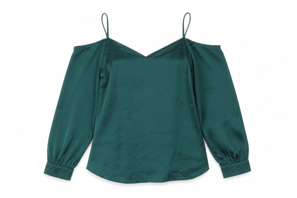 Lipsy Women Green UK 6 Cold Shoulder Satin Blouse V-Neck