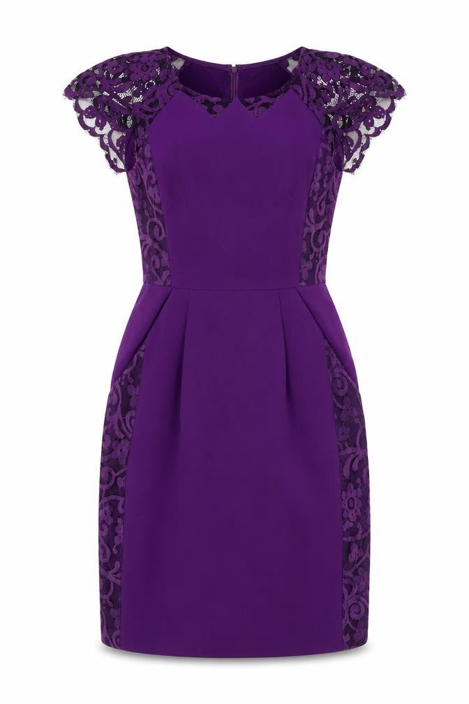 Whistles Women’s Purple Lace Panel Sheath Dress UK 10 Party Cocktail