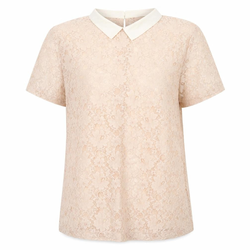 French Connection Women’s Beige Lace Collared Blouse Size 14