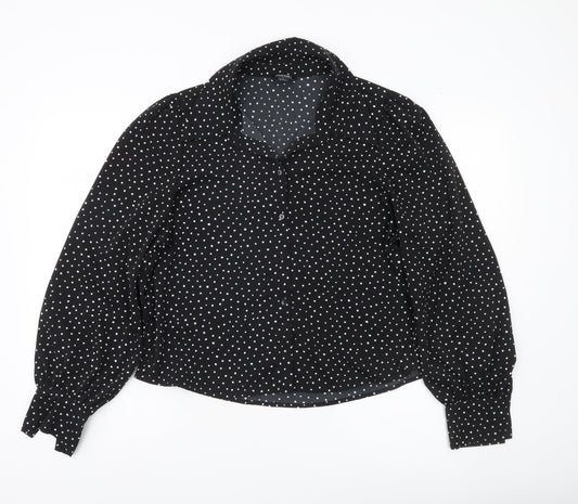 Monki Women’s Black Polka Dot Blouse Size 14 Collared Long Sleeve
