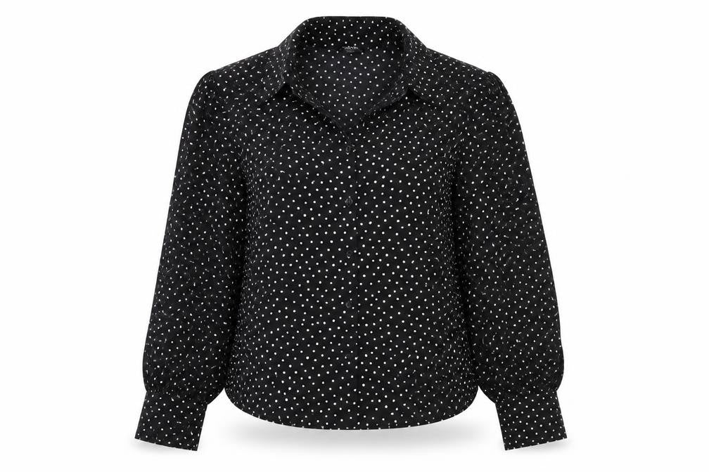 Monki Women’s Black Polka Dot Blouse Size 14 Collared Long Sleeve