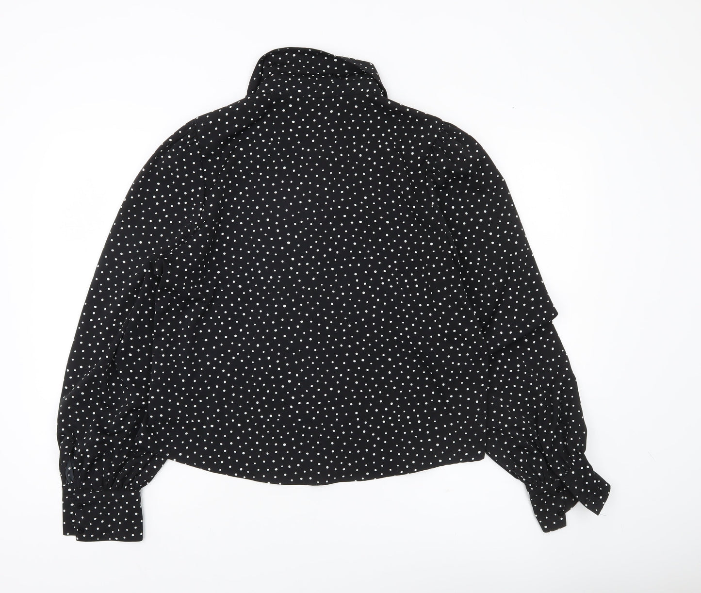 Monki Women’s Black Polka Dot Blouse Size 14 Collared Long Sleeve
