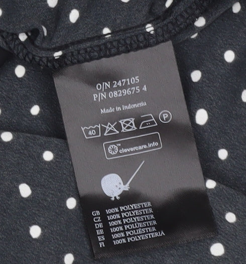 Monki Women’s Black Polka Dot Blouse Size 14 Collared Long Sleeve