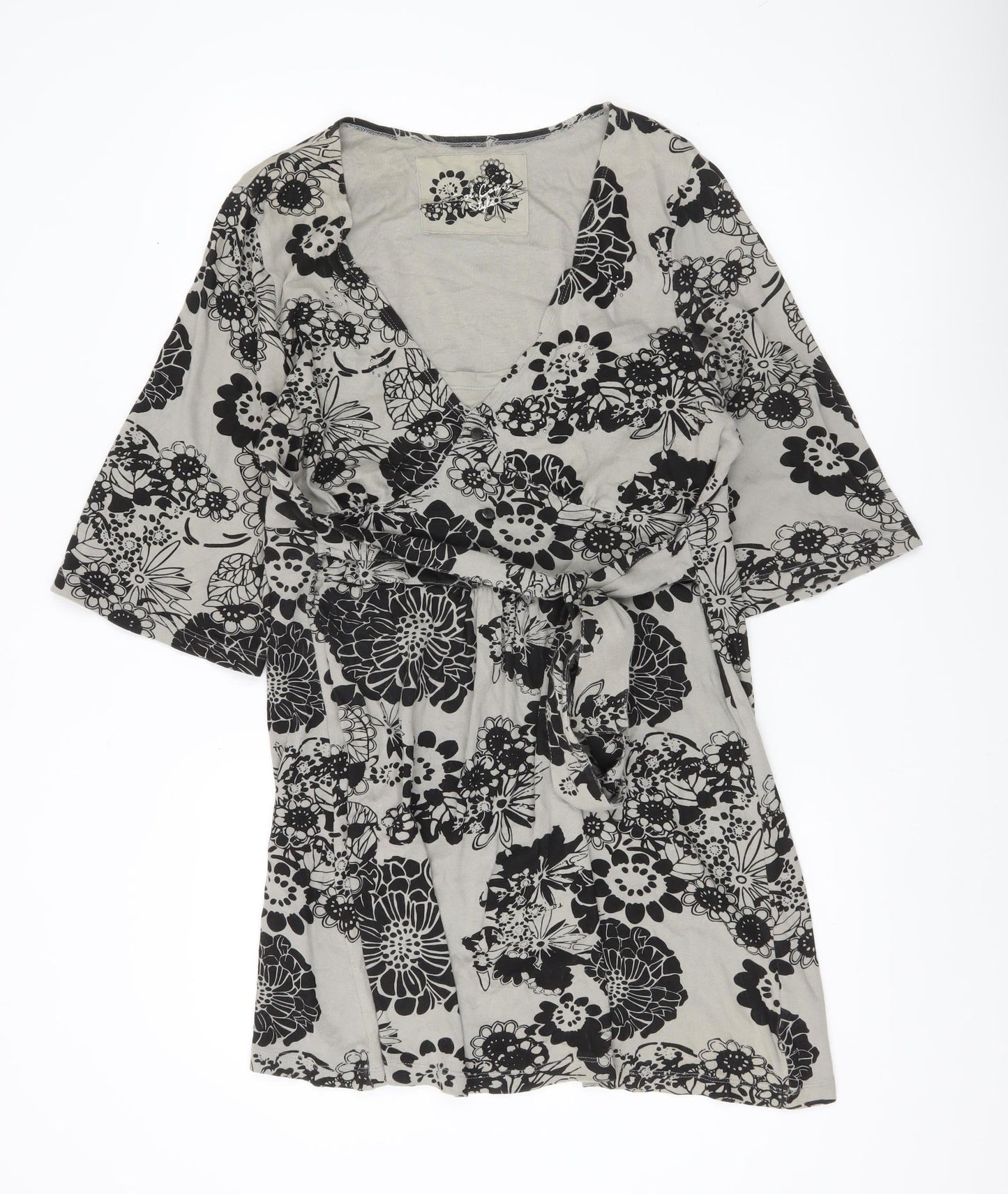 Evans Women’s Grey Floral Wrap Blouse Size 20 Cotton 3/4 Sleeve