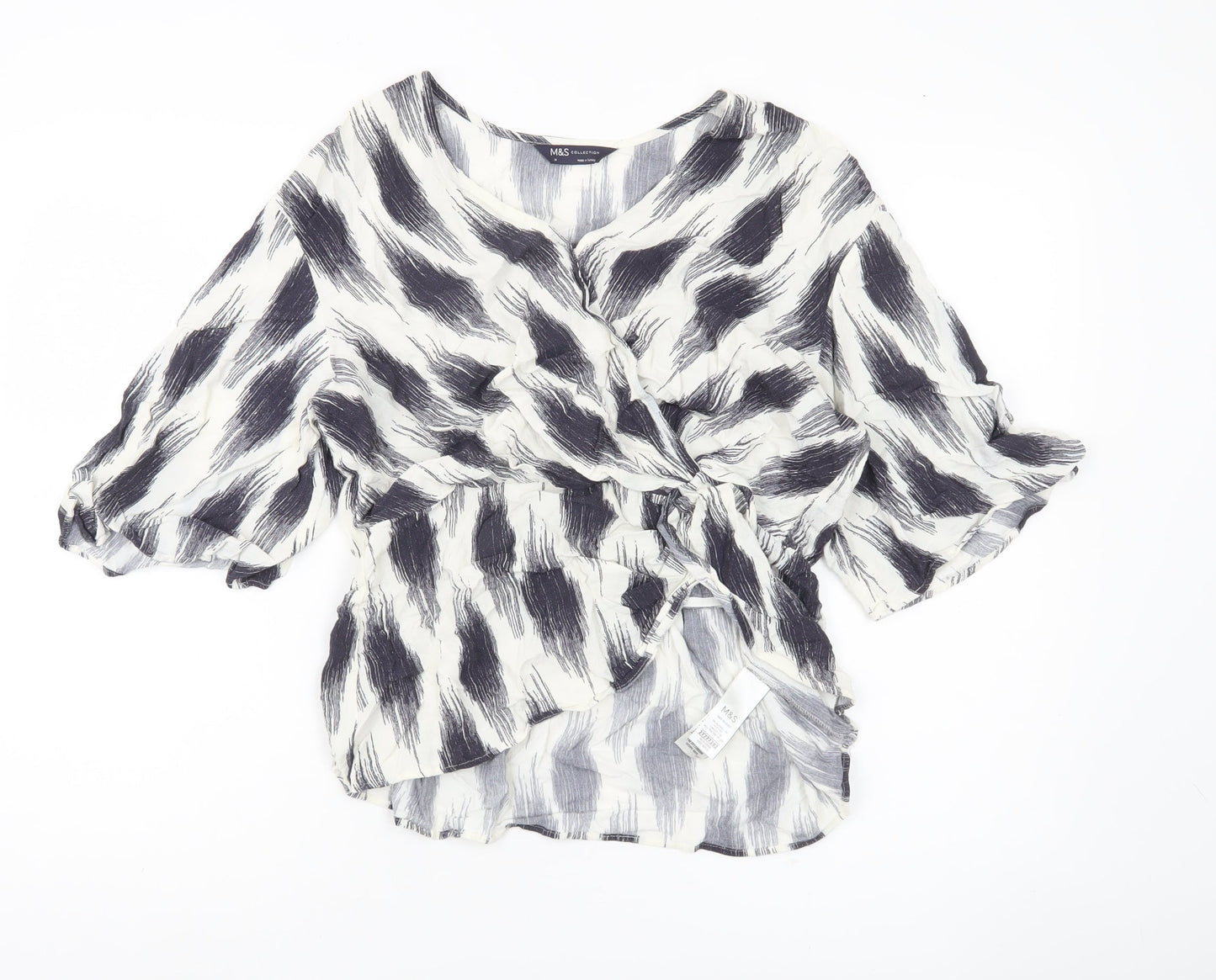 Marks and Spencer Women’s Ivory Black Wrap Blouse Size 14 Viscose