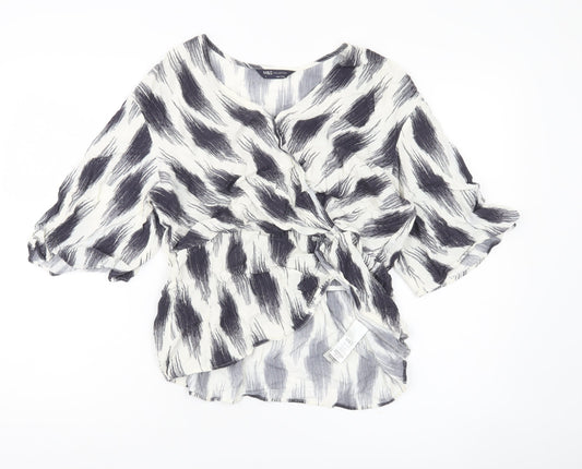 Marks and Spencer Women’s Ivory Black Wrap Blouse Size 14 Viscose
