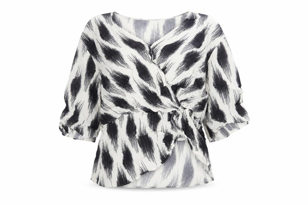 Marks & Spencer Women’s Ivory Black Wrap Blouse Size 14 Viscose